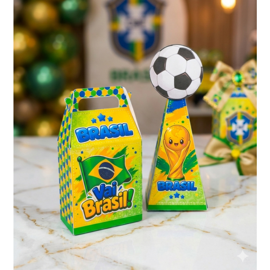 Kit Caixinhas Personalizadas BRASIL COPA FUTEBOL HEXA - Festa Personalizados - Lembrancinhas para Festa
