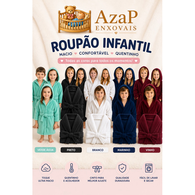 Roupão de Frio Infantil para Menina e Menino / Varias cores, Mantinha