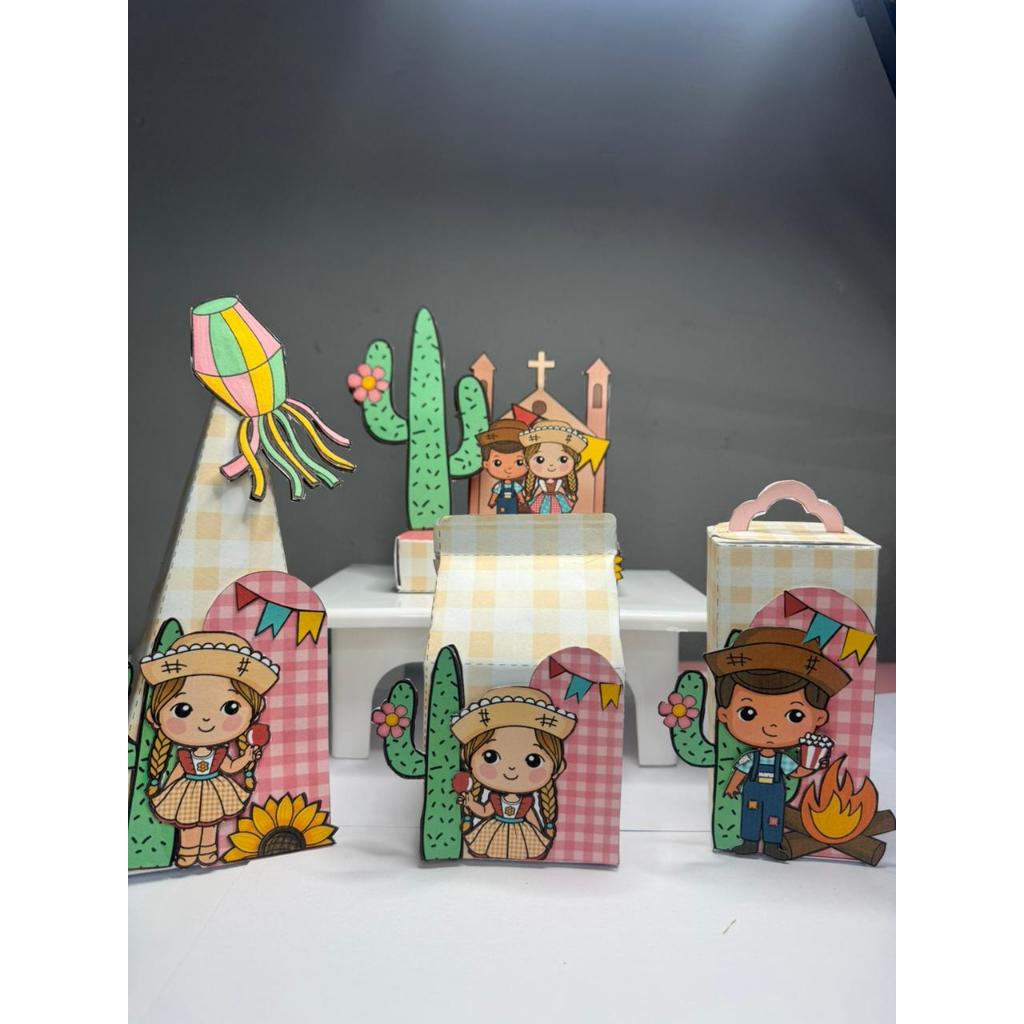 Kit Personalizado para Festas - Festa Junina/Caipira - Caixinhas para Lembrancinhas de Aniversario