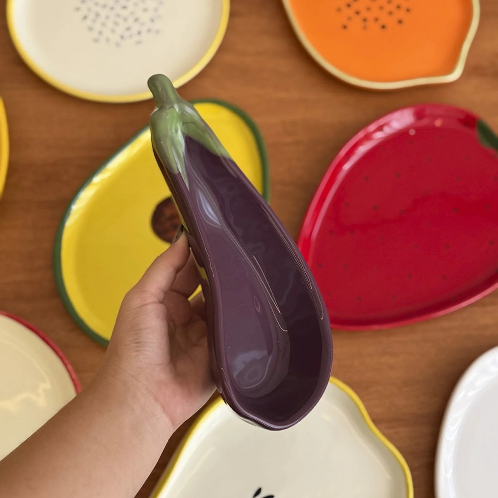 Bowl Cerâmica Tigela Formato de Beringela Fruta Luxo Exclusivo