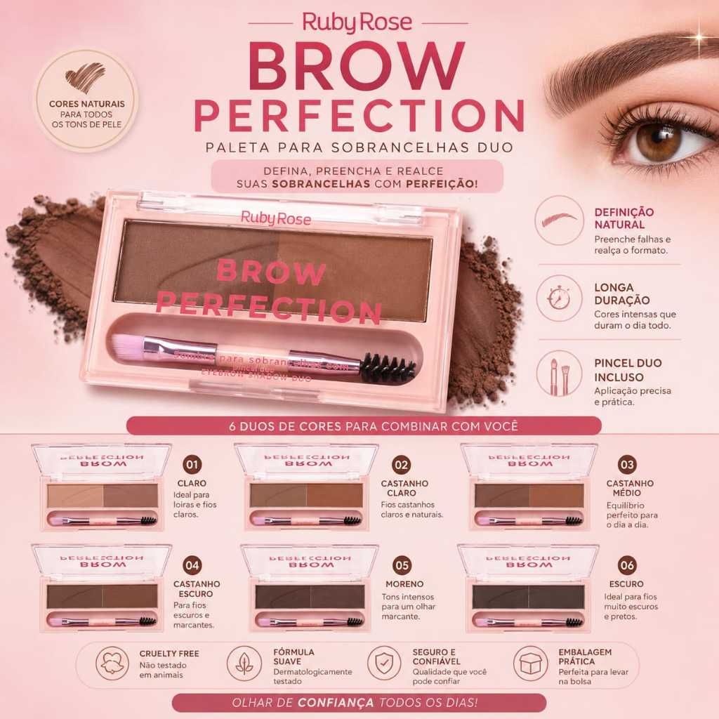 Paleta Duo de Sombras Para Sobrancelhas Brow Perfection Ruby Rose Linha Rosa
