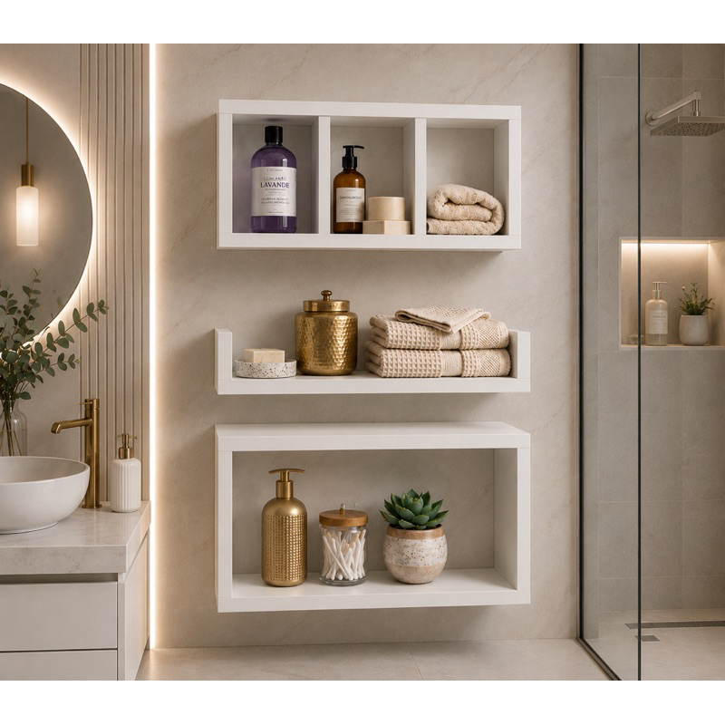 Kit 3 Peças Nicho Mdf Para Banheiro Organização Design E Funcionalidade
