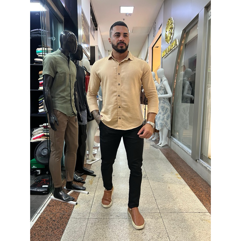 Camisa Longa Linho Cru Slim Premium
