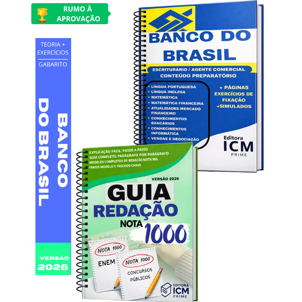 Kit Apostila Banco Do Brasil Escriturário | Agente Comercial 2026 Teoria + Guia De Redação Completo Atualizado