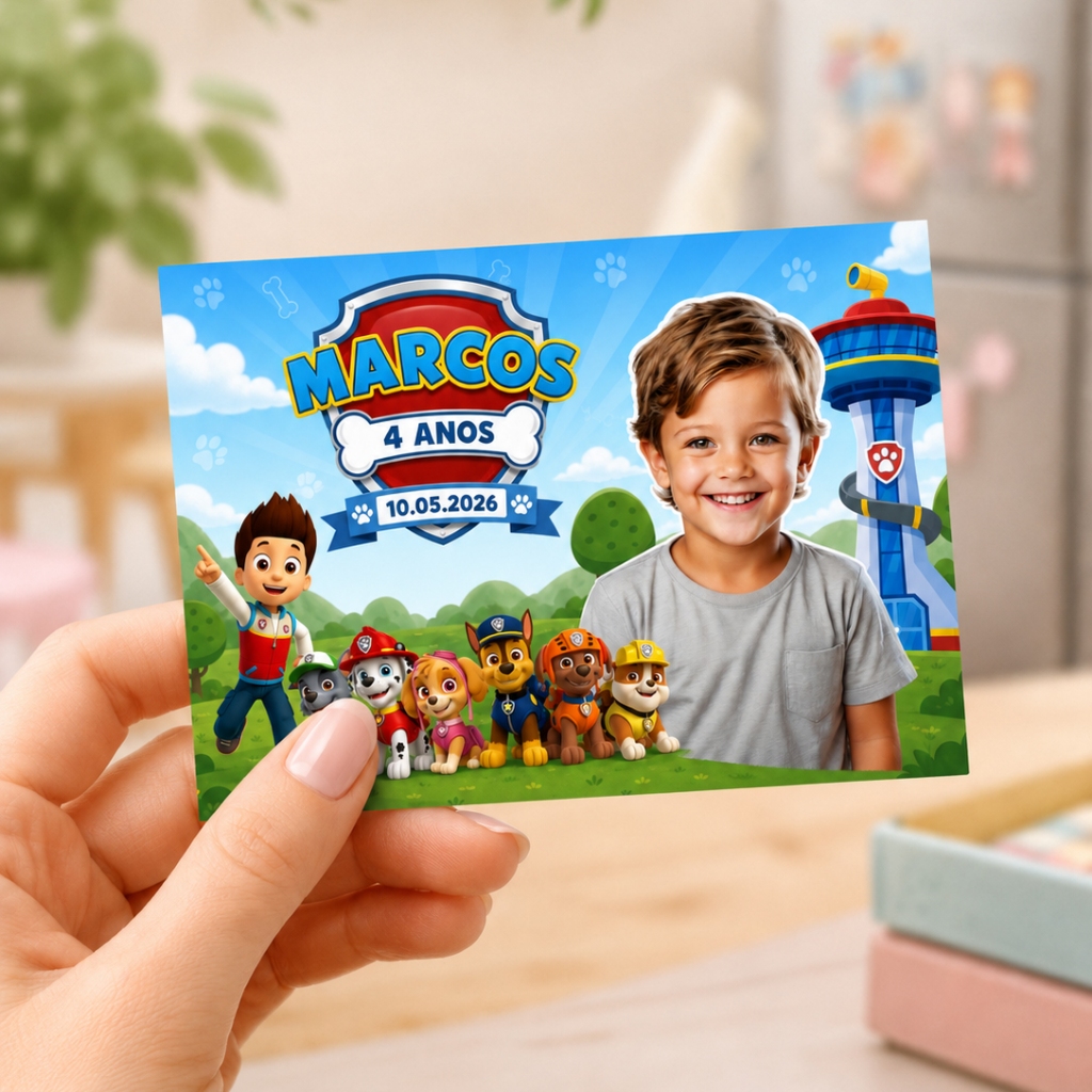 Foto Imã de Geladeira 10x7 - Patrulha Canina -  Lembrancinha Personalizada Aniversário - Convite