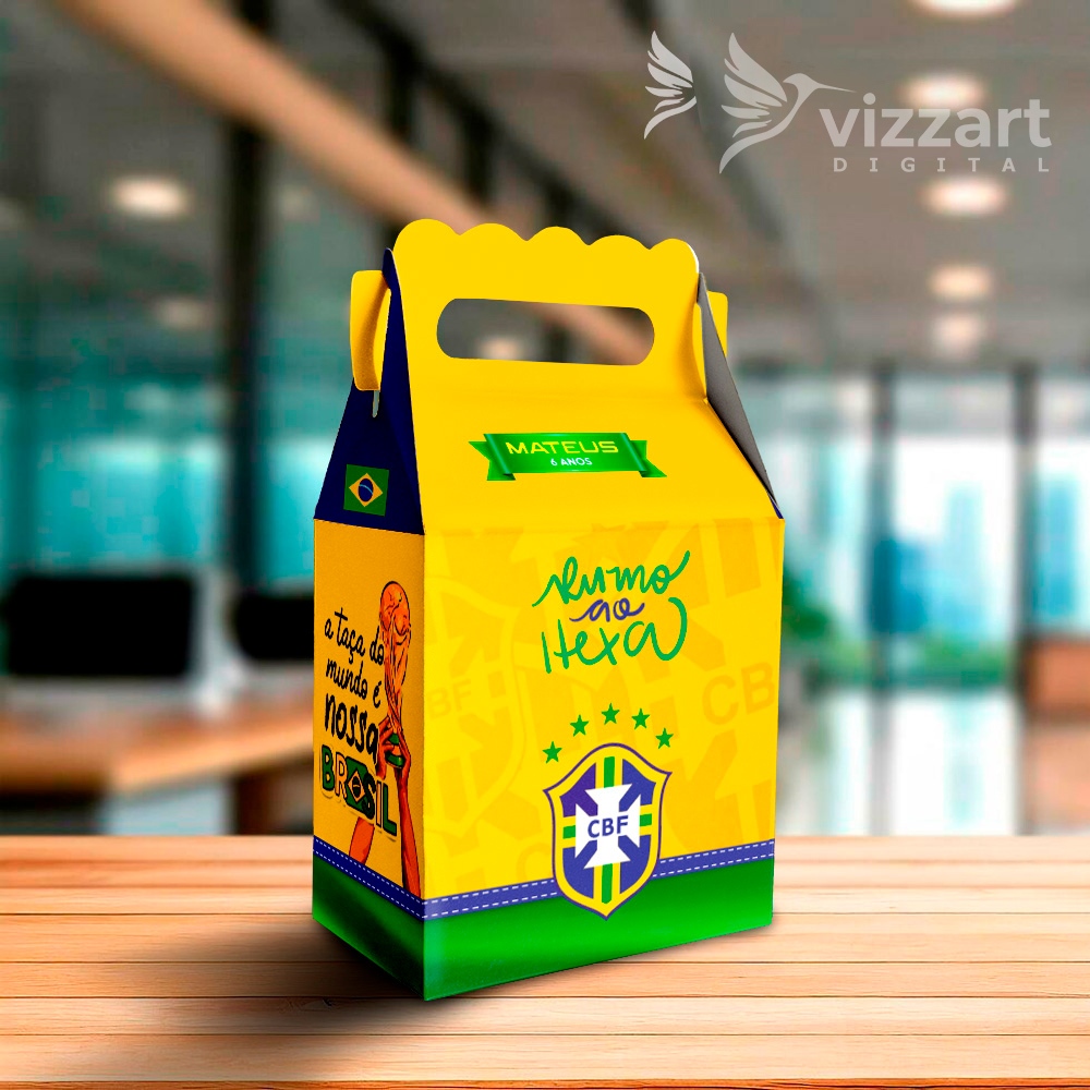 KIT 20 caixinhas maletinha escalopada BRASIL COPA HEXA FUTEBOL para lembrancinhas aniversario personalizada