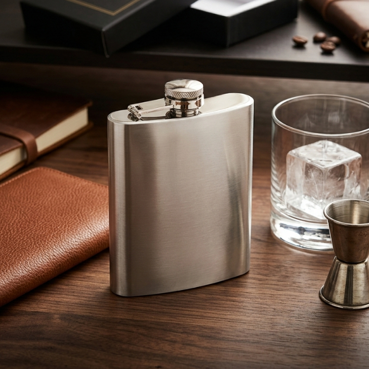 Cantil De Bolso Porta Bebida Aço Inox Premium Com Tampa 220ml