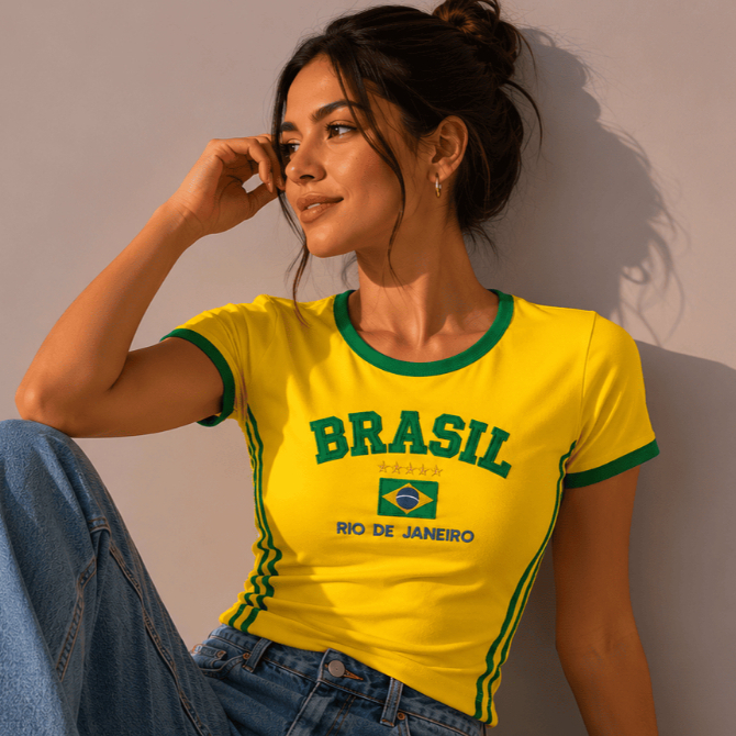 Camisa Do Brasil BabyLook Longa ribana retrô y2k