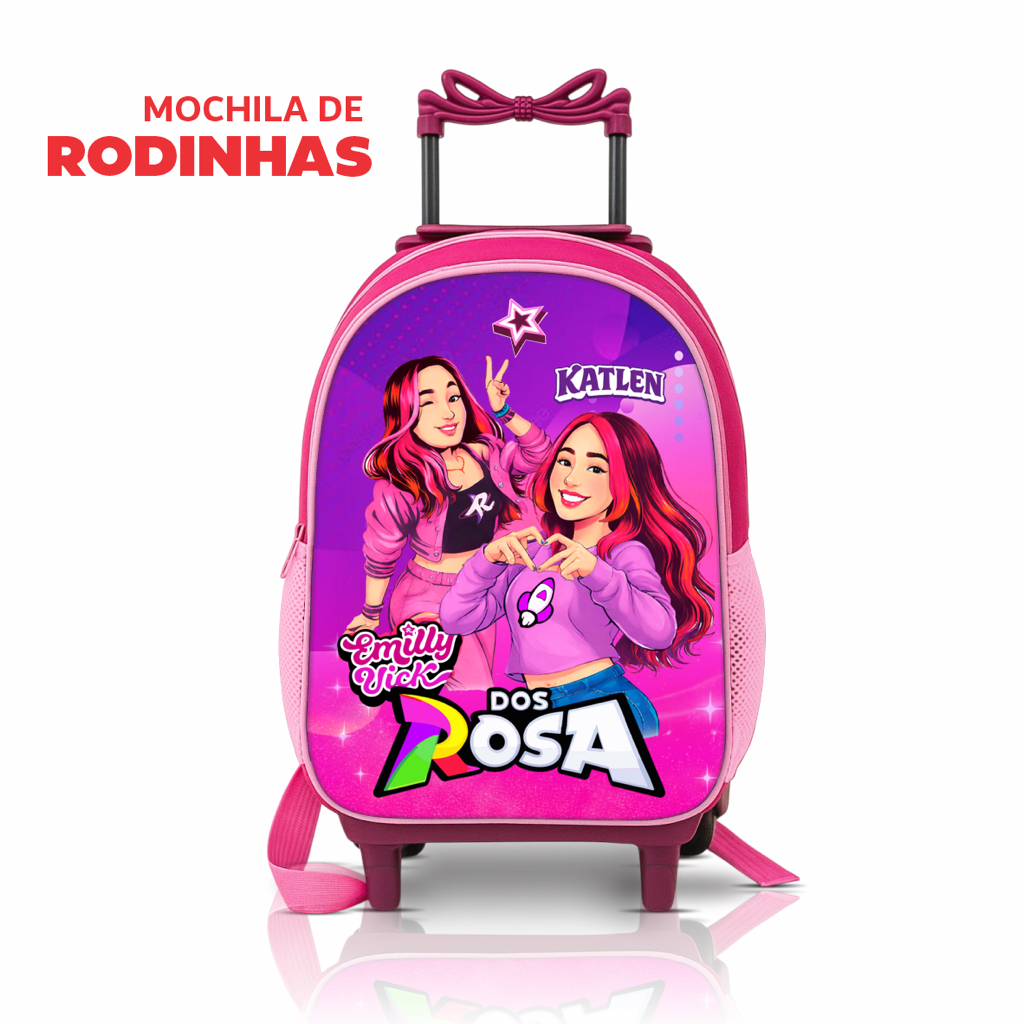 Mochila Escolar infantil dos Rosas rodinha de silicone - menina - reforçada