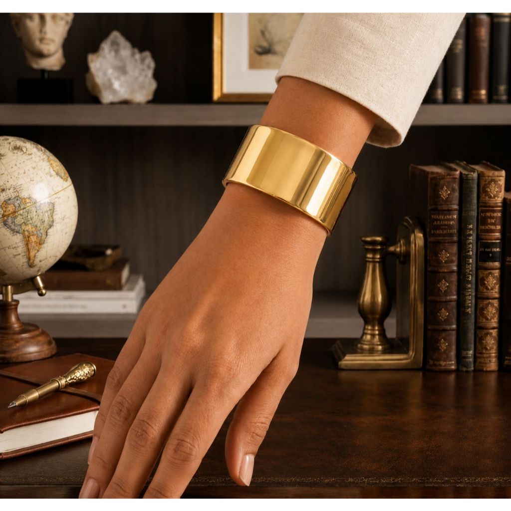 Pulseira Bracelete Feminina Dourado Estruturado Abre e Fecha Luxo Elegante