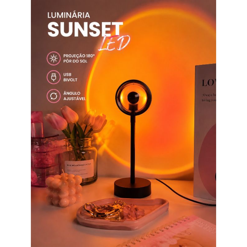 Luminária Por Do Sol Luz Noturna Projetor USB Led Sunset