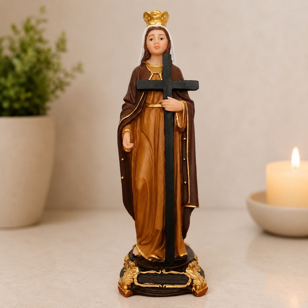 Imagem Santa Helena 20cm Em Resina Colorida Santa Católica Decoração Sacra Artesanal