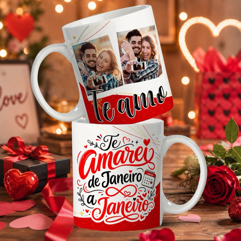 Caneca Personalizada com Foto e Frase Romântica ❤️ Presente para Namorado(a) Dia dos Namorados Casal Amor Cerâmica 325ml