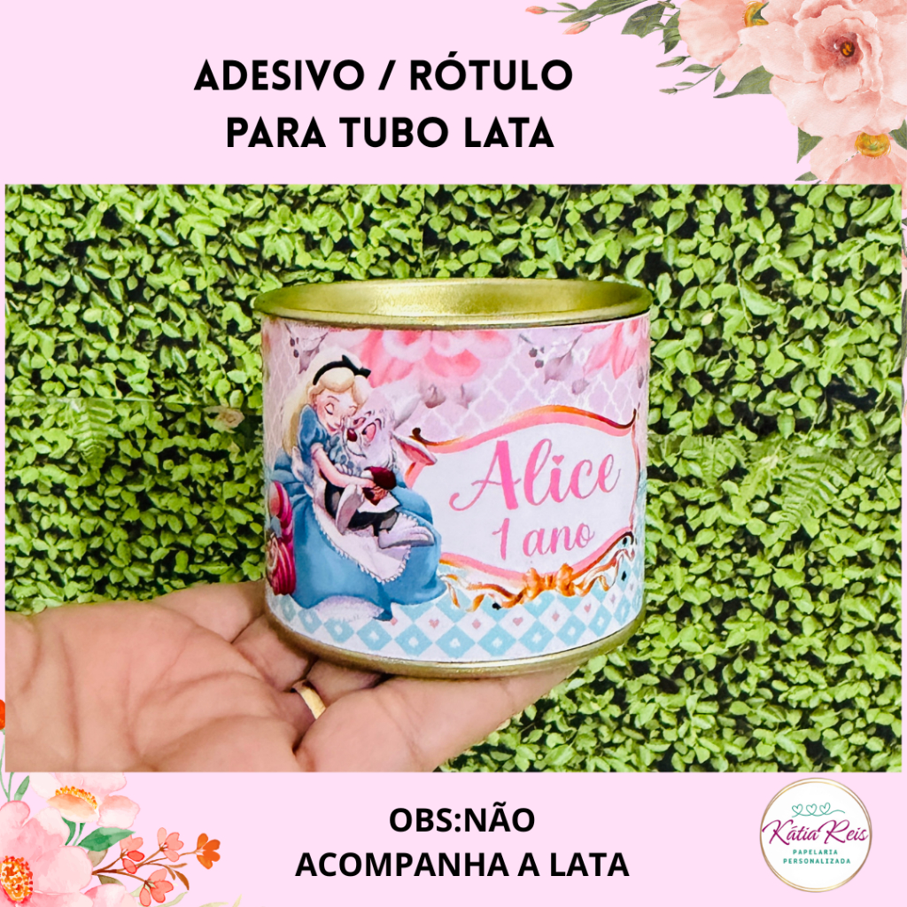 Rótulo Adesivo para Tubolata Personalizada Alice no Pais das Maravilhas/ 5x6 /5x8 / 7x6  (não acompanha a tubo lata)