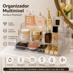 Organizador Expositor Acrílico Multinível Para Perfumes, Cosméticos, Maquiagem Luxo