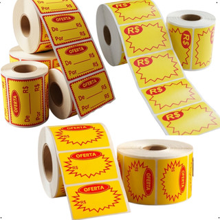 ETIQUETAS SPLASH OFERTA - R$ - DE:/POR: PROMOÇÃO 6X4cm PARA PREÇO MANUAL/ TÉRMICO ZEBRA 100-1.000 CD