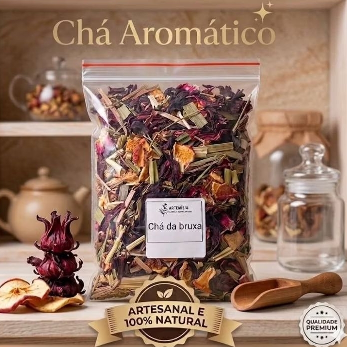 Chá da Bruxa - Misto de Chá Aromático - Capim Limão; Hibisco; Maça; Laranja; Gengibre Desidratado; Canela rama e Cravo.