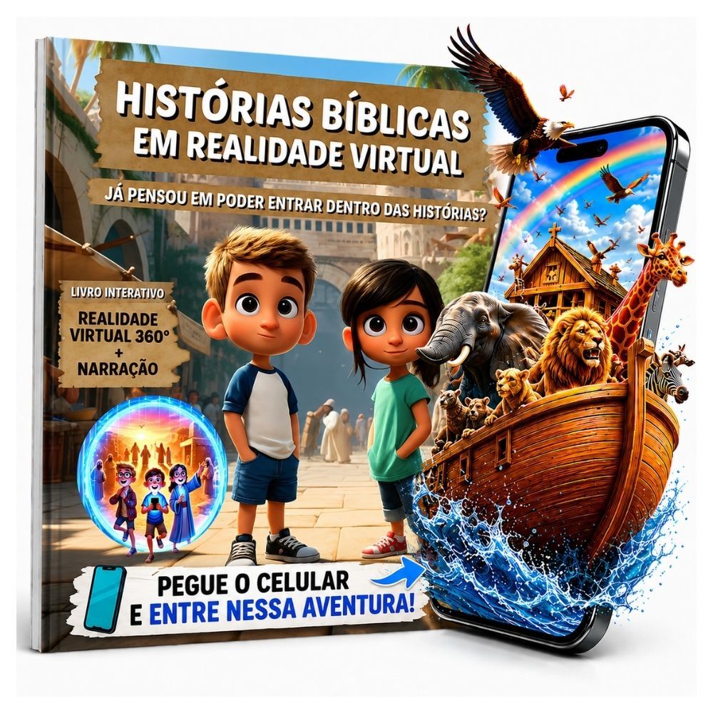 Bíblia para Crianças em Realidade Virtual 360° 50 Histórias Bíblicas Narradas com Presente Livro Infantil Interativo