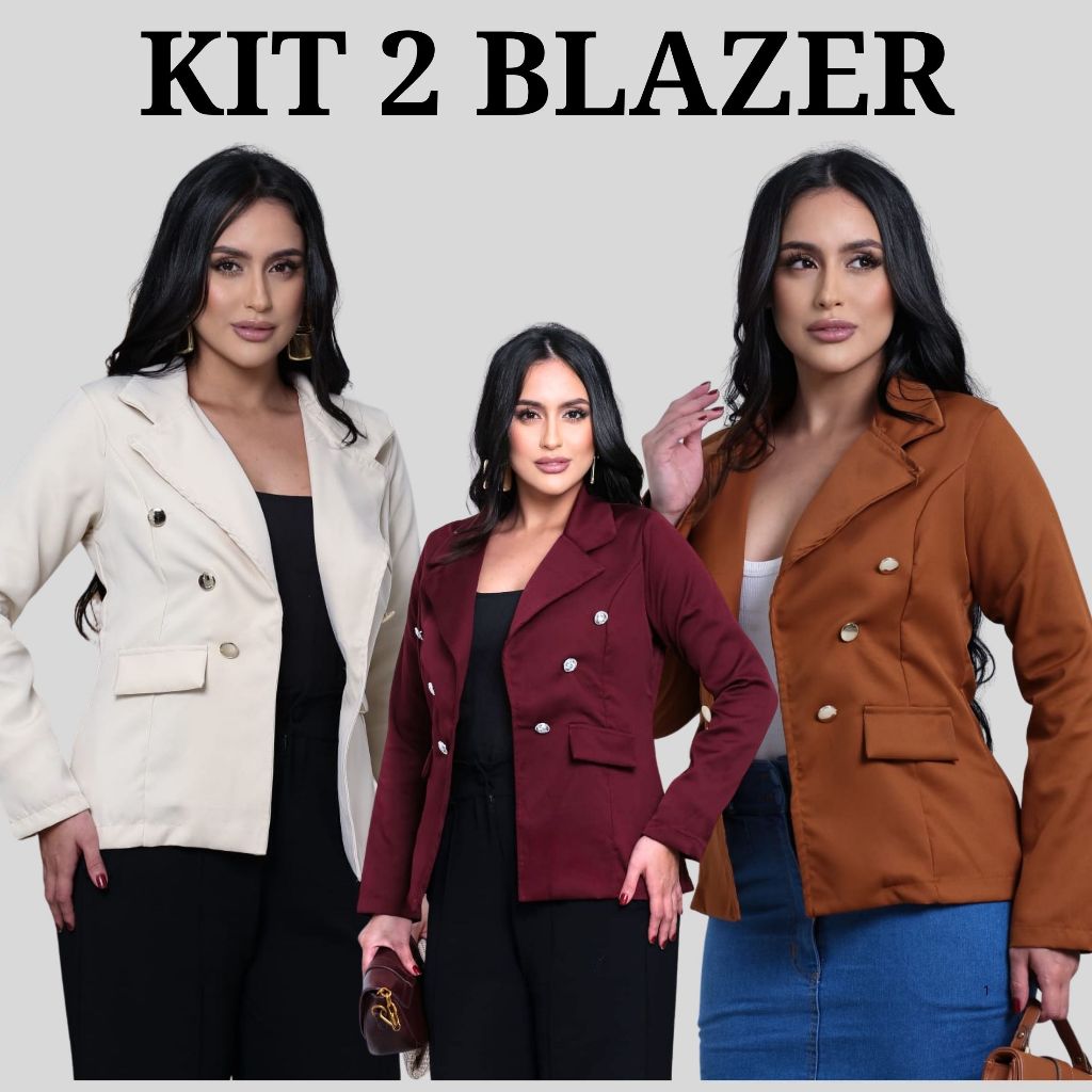 Kit 2 Blazer alfaiataria feminino Max/casaco, blazer com botões