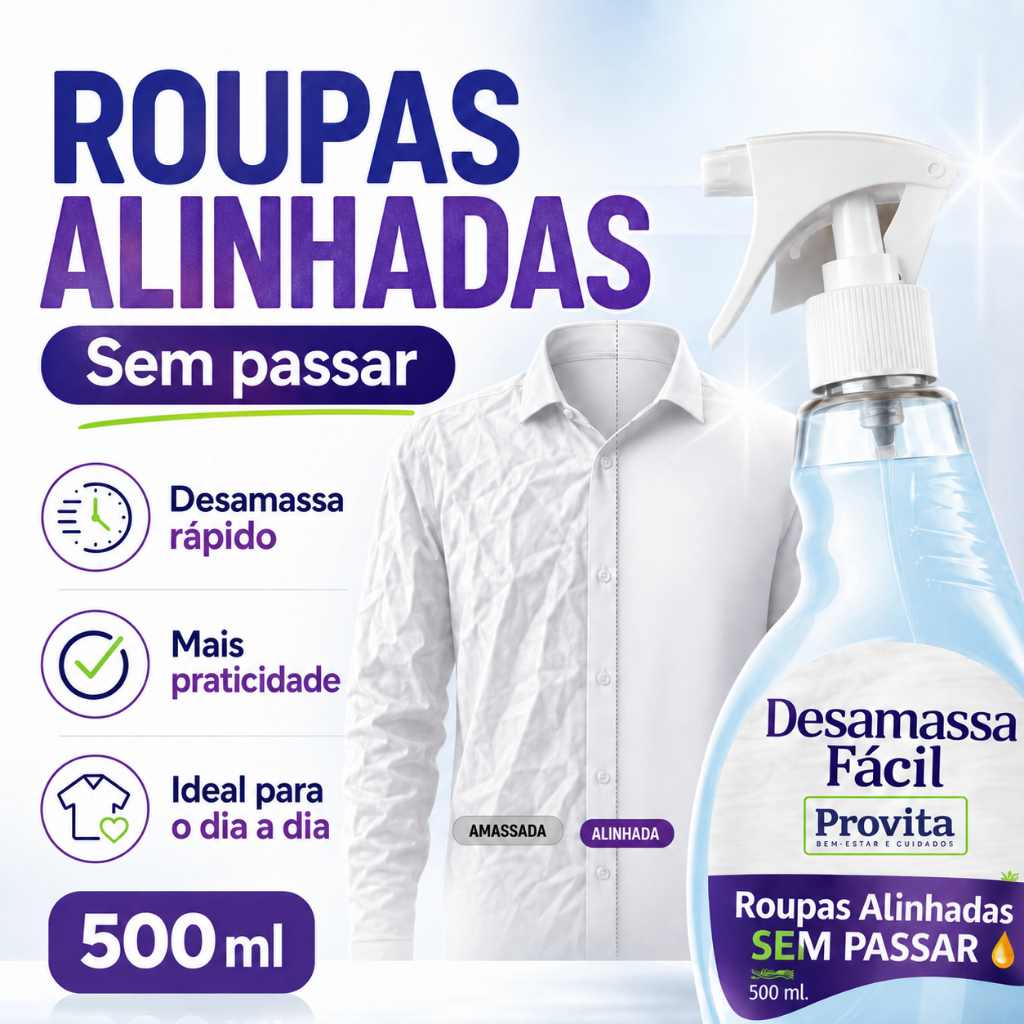 Desamassa Fácil Provita 500ml Passa Roupa Tira Amassado Odor Perfume Cheiro Rica Rapido