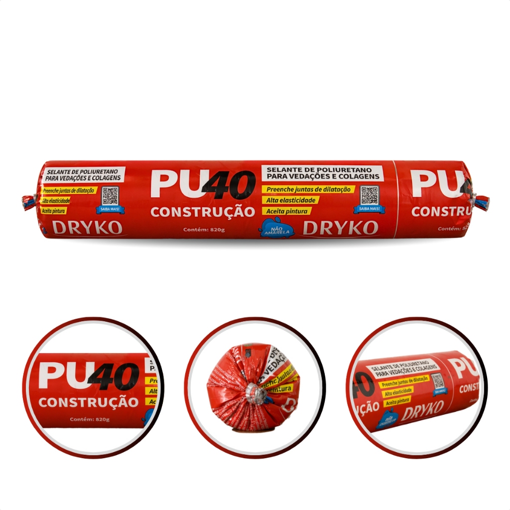 Selante Pu 40 Cinza 820g Sachê Dryko Calafetação Poliuretano Uv Vedação Mármore Pia Calha Construção