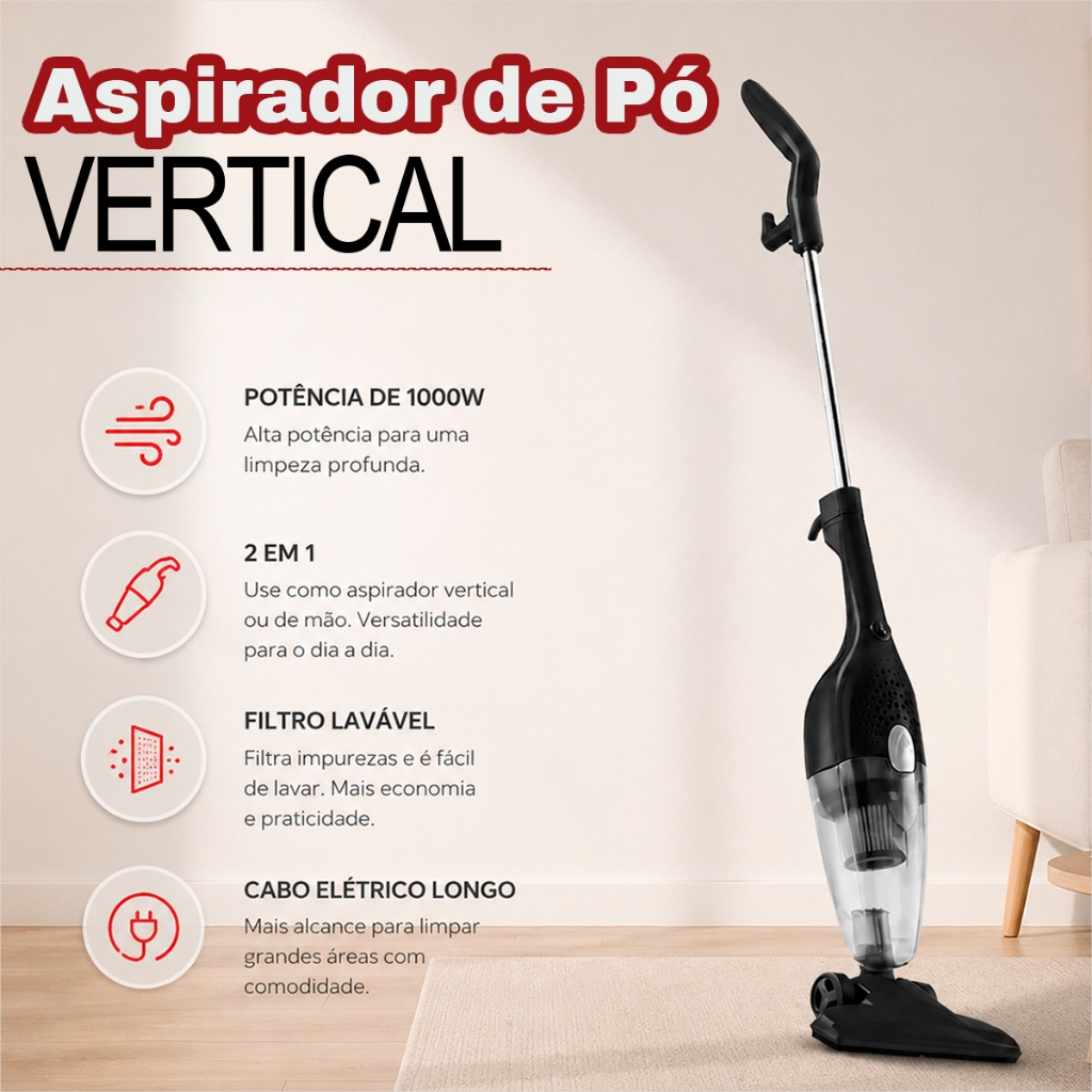 Aspirador de Pó 127V Agratto Aspirador 2 em 1 Alta Velocidade Aspirador Vertical de Pó Aspira Carro