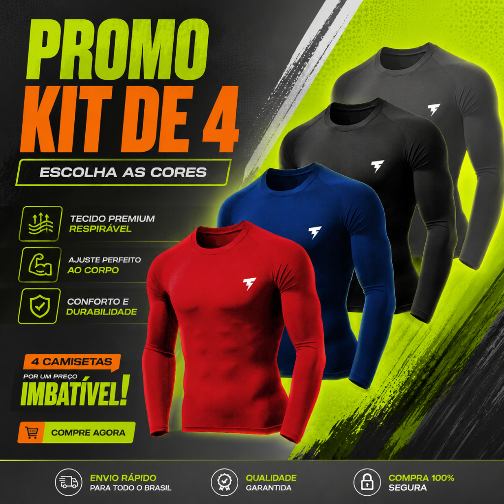 Kit 4 Camiseta Uv Masculina Manga Longa Proteção Contra o Sol Térmica Dry Fit Academia Praia Corrida