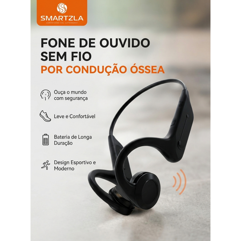 Fone de Ouvido Condução Óssea Sem Fio Bluetooth Esportivo Smartzla COD T110