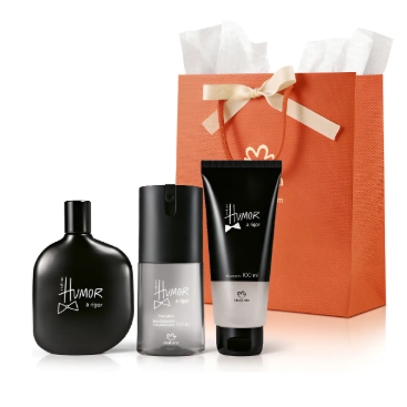 Perfume Humor A Rigor Colônia 75ml Masculino Natura Homem Cheiroso Shampoo E Deo Corporal Sacola De Presente (3 Produtos