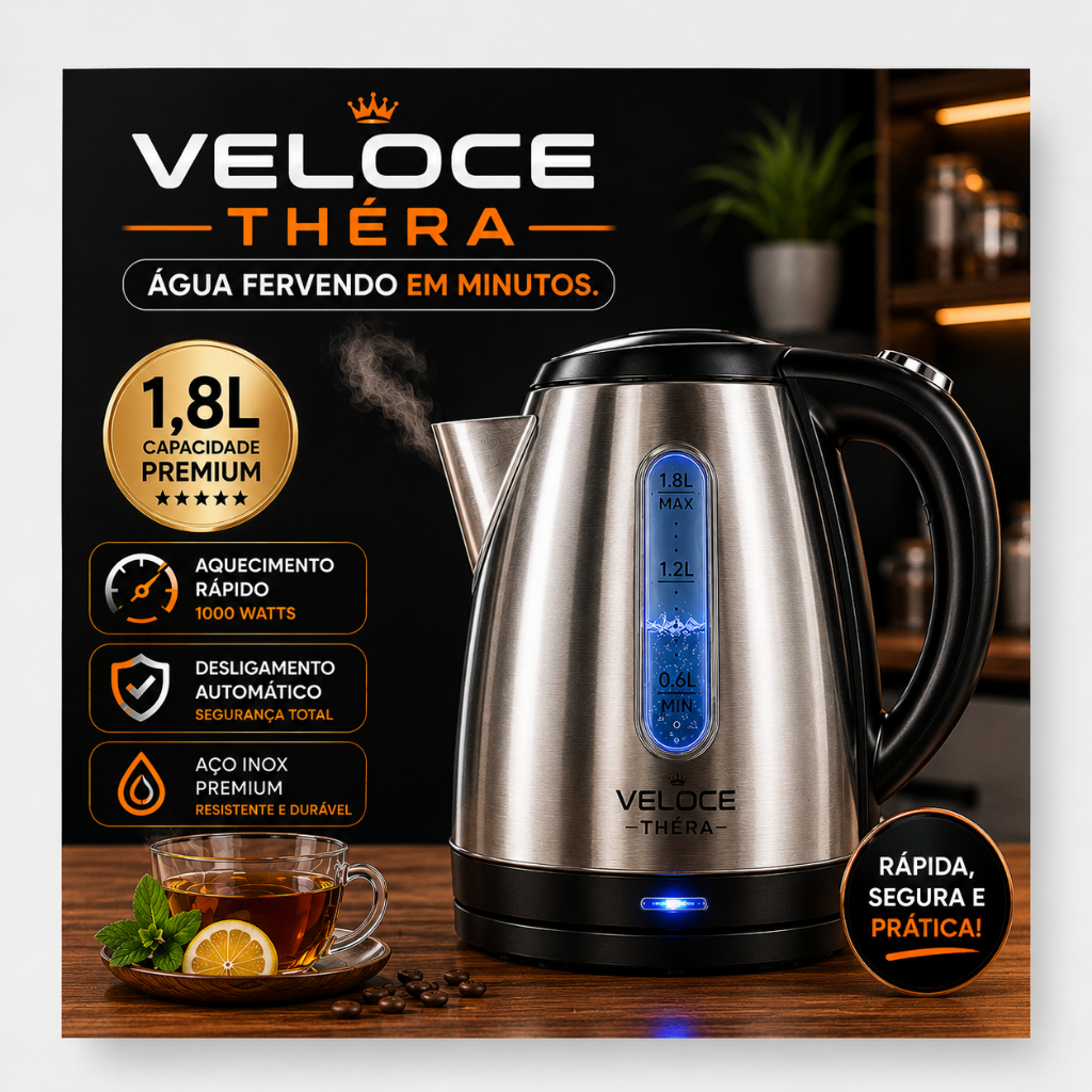 Chaleira Elétrica Inox 1,8L 1000W Aquecimento Rápido Desligamento Automático Para Café Chá 127V