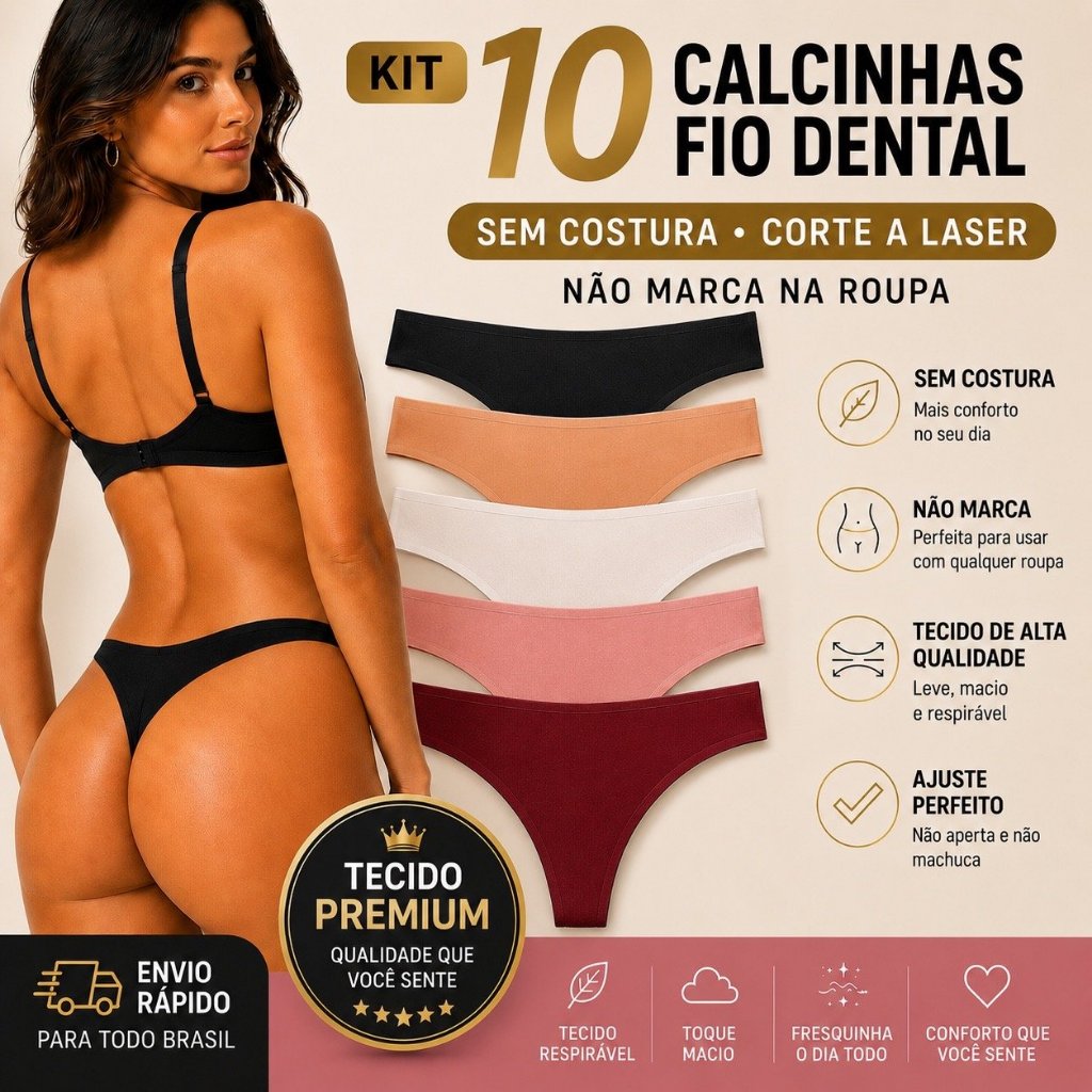 Kit 10 Calcinhas Fio Dental Sem Costura Não Marca Confortável Premium Corte Laser