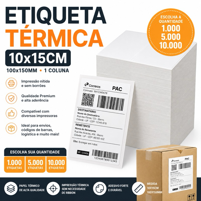 Etiqueta Térmica Adesiva serrilhada para impressão C/1000, 5000 Unidades. Shopee, Mercado Livre e Amazon.