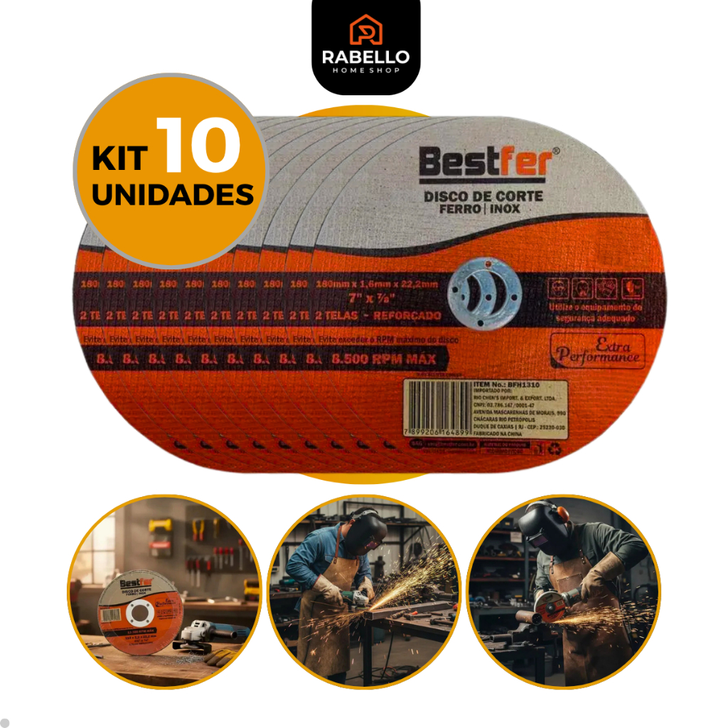 Disco De Corte Fino Para Ferro/Inox 4.1/2 X 1,2  Kit com 10 Para Esmerilhadeira