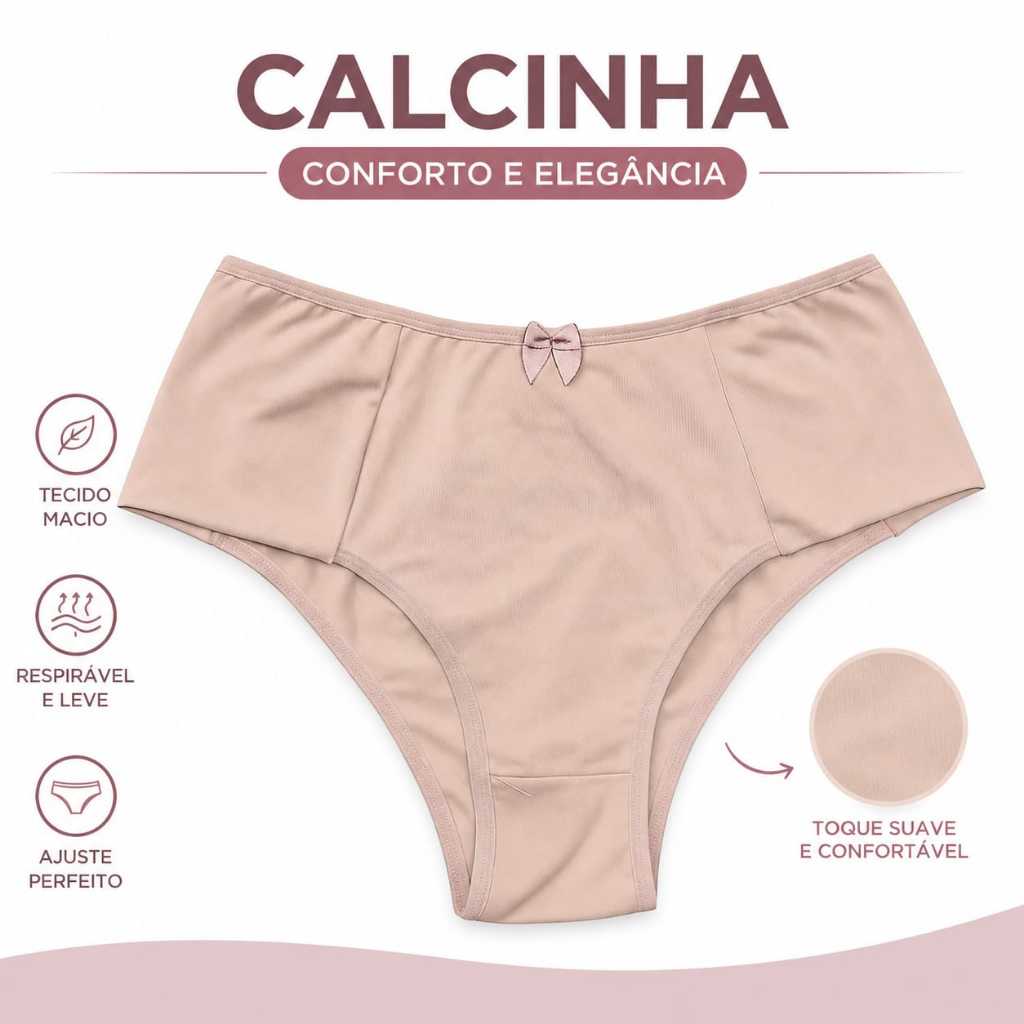 Kit 3 Calcinhas Femininas Cintura Alta Confortável Microfibra Respirável Poliamida Lateral Dupla
