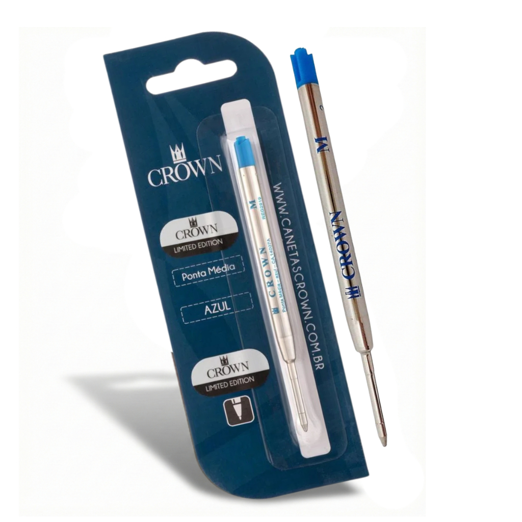 Carga Refil Caneta Crown Original Padrão Parker Esferográfica Reposição Tinta Escrita Suave Legítima