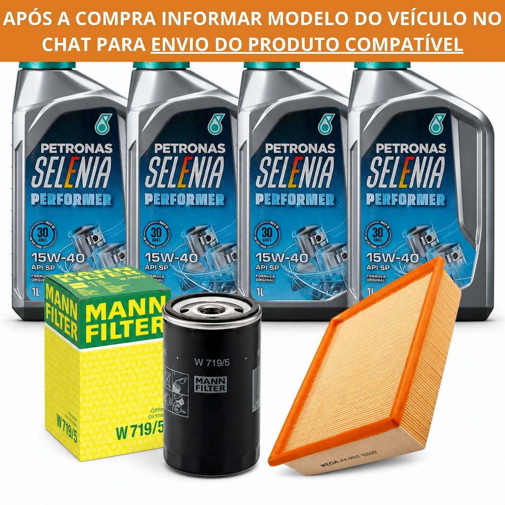 Kit Troca Óleo 4L Selenia Performer 15W40 Semissintético + Filtro Óleo Mann +  Filtro Ar Wega