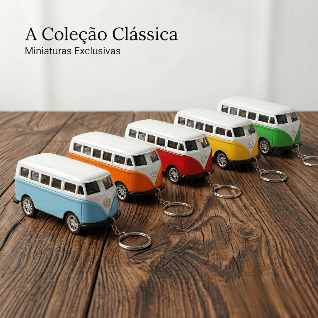 Miniatura De Carro Kombi E Fusca Com Chaveiro Coleção Vintage Decoração
