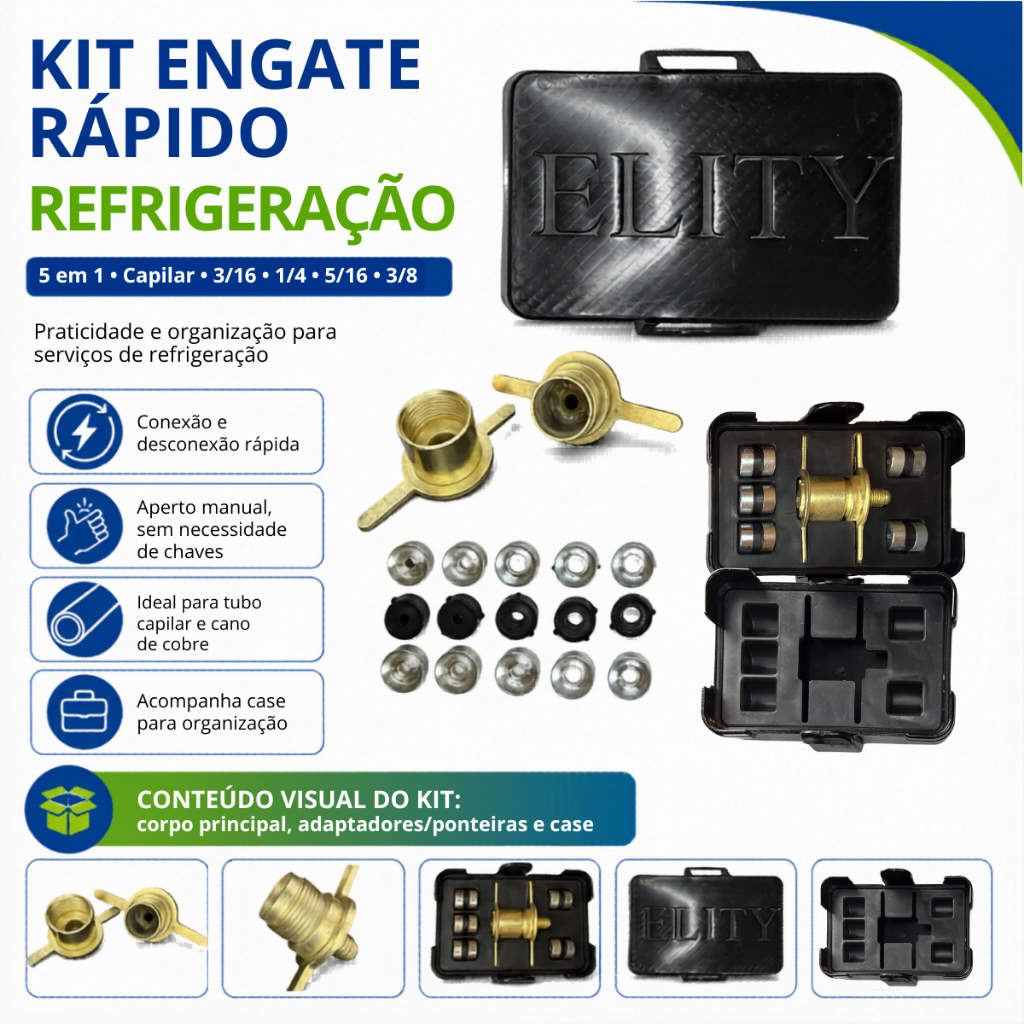 Kit Engate Conexão Rápida Refrigeração 3/16 1/4 5/16 3/8 Anti Ferrugem Para Capilar e Cano de Cobre