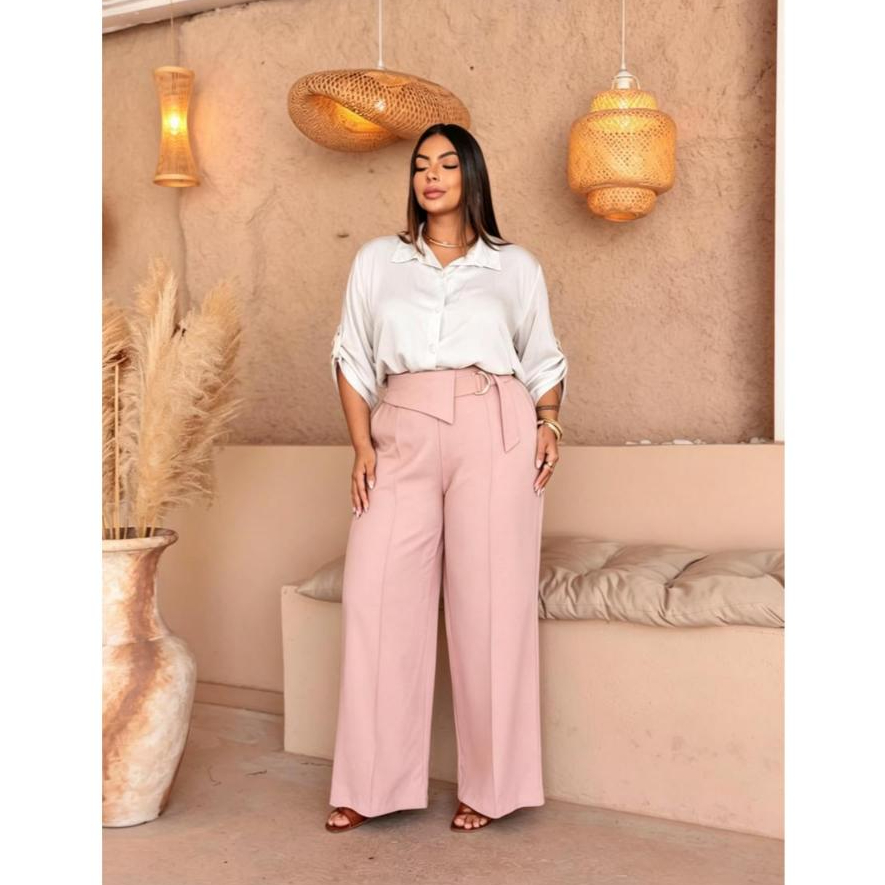 calça pantalona feminina plus size elegante cintura alta