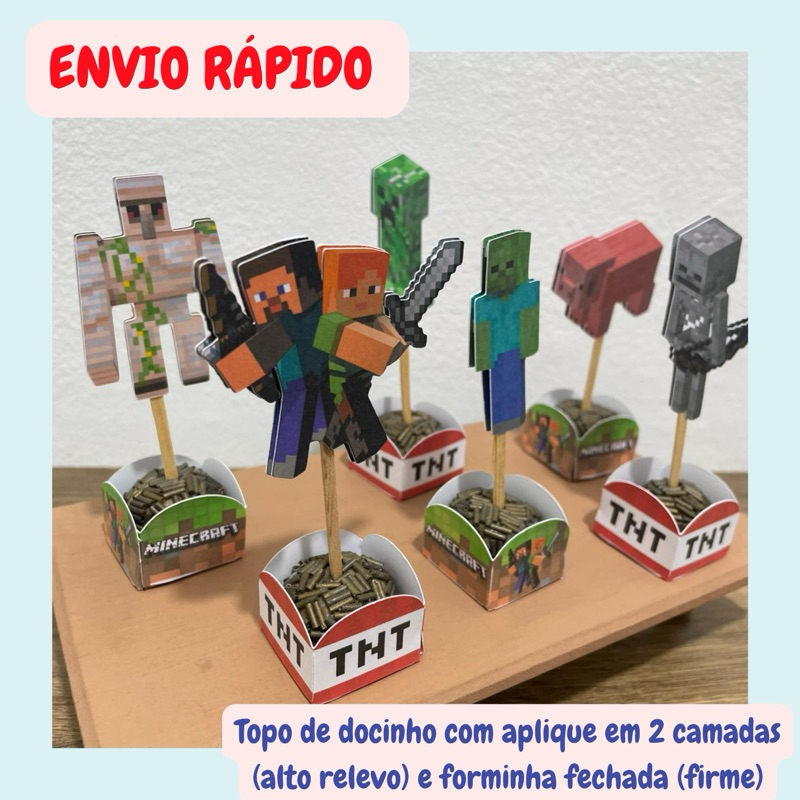 ENVIO RAPIDO Topo de Docinho e Forminha do MINECRAFT ,Topper de doces e Decoração de Festa e Aniversario Personalizado