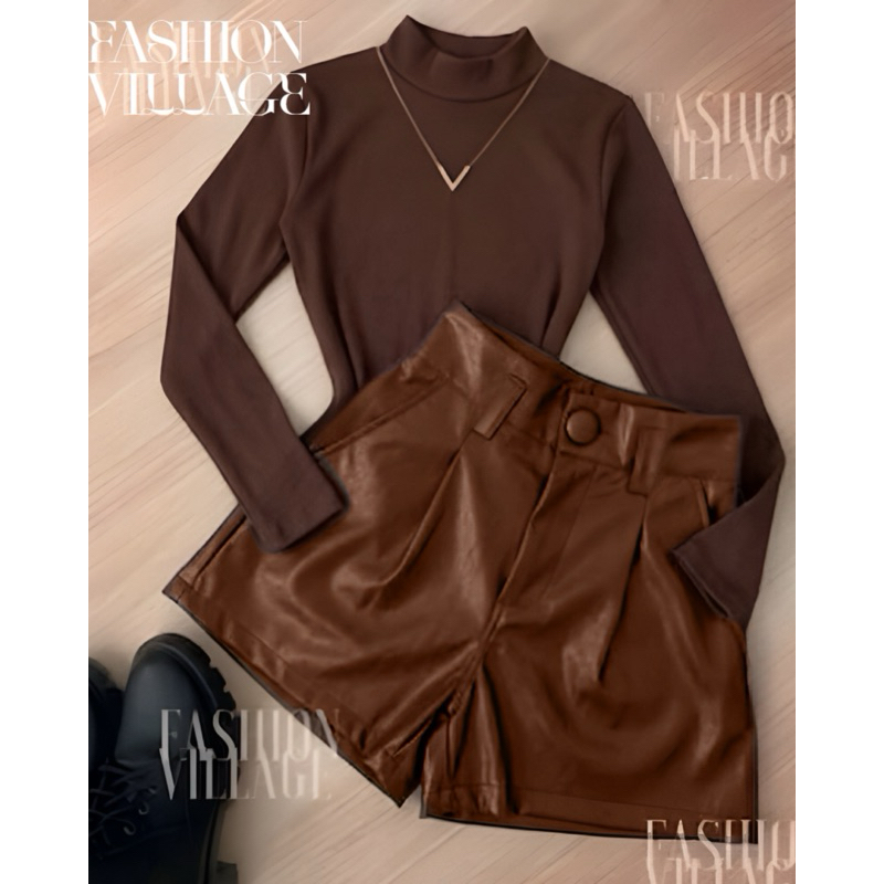 Conjunto2 UM body Manga Longa Suplex + SHORT Marrom Courinho São João Moda Blogueira 2027