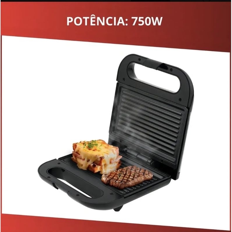 Sanduicheira Grill 110v 127v Kian Inox Preto Elétrica 750w, Mixto quente Ultra Rápido