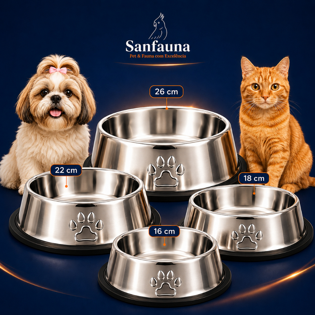 Comedouro Bebedouro Inox Para Cachorro e Gato Antiderrapante - Pet Tigela Pote Ração Água - Coelho