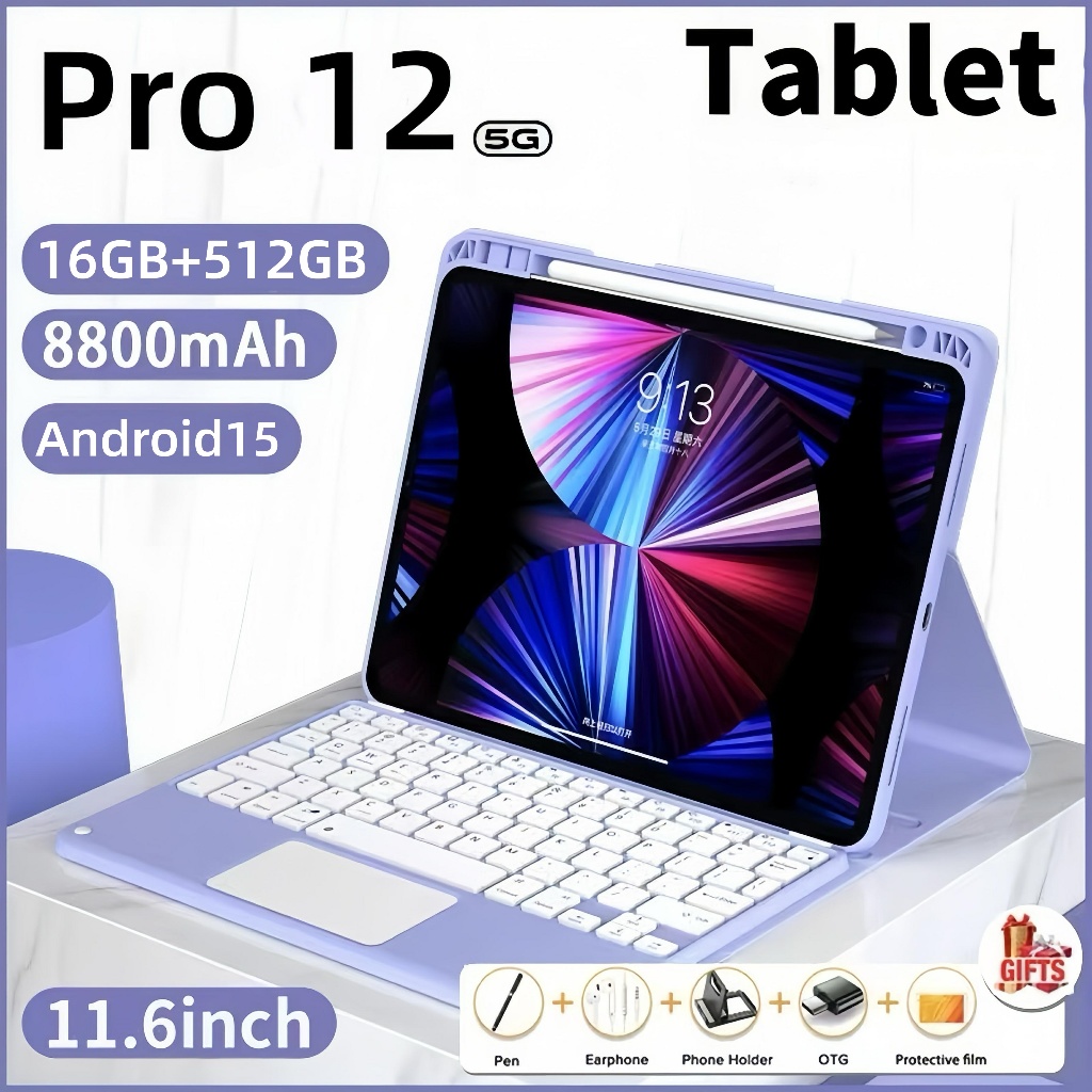 [Teclado e mouse gratuitos] Tablet Pro12 Max Android tablet 11,6 polegadas 16GB + 512GB 8800mAh bateria dual SIM 5G