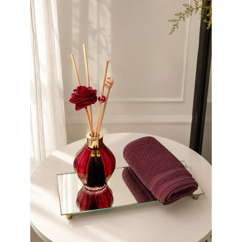Kit Difusor de Aromas para Banheiro com Bandeja Espelhada e Toalha de Mão
