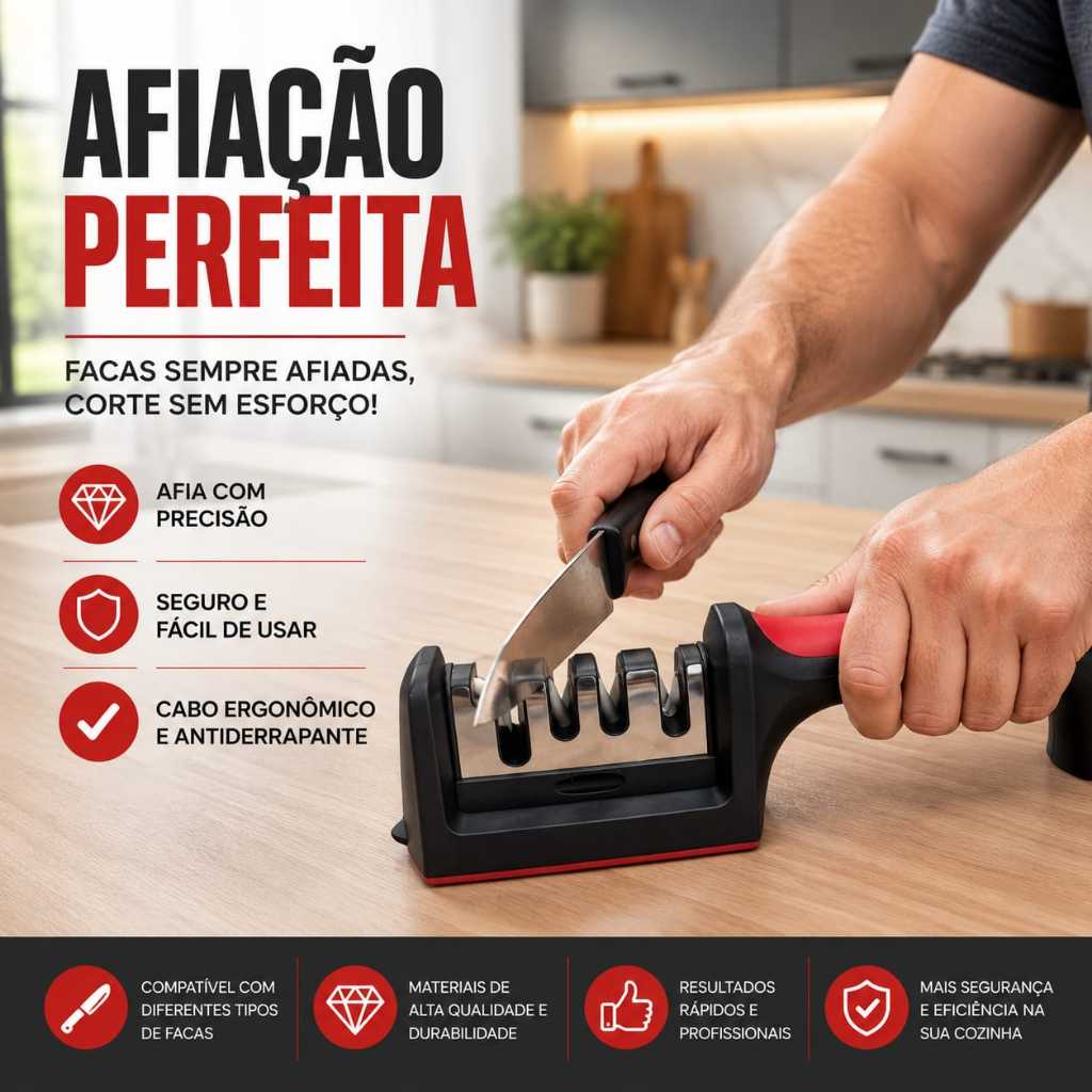 Afiador de facas e tesoura Profissional 4 estágios Amola facil cozinha, pratico afiada