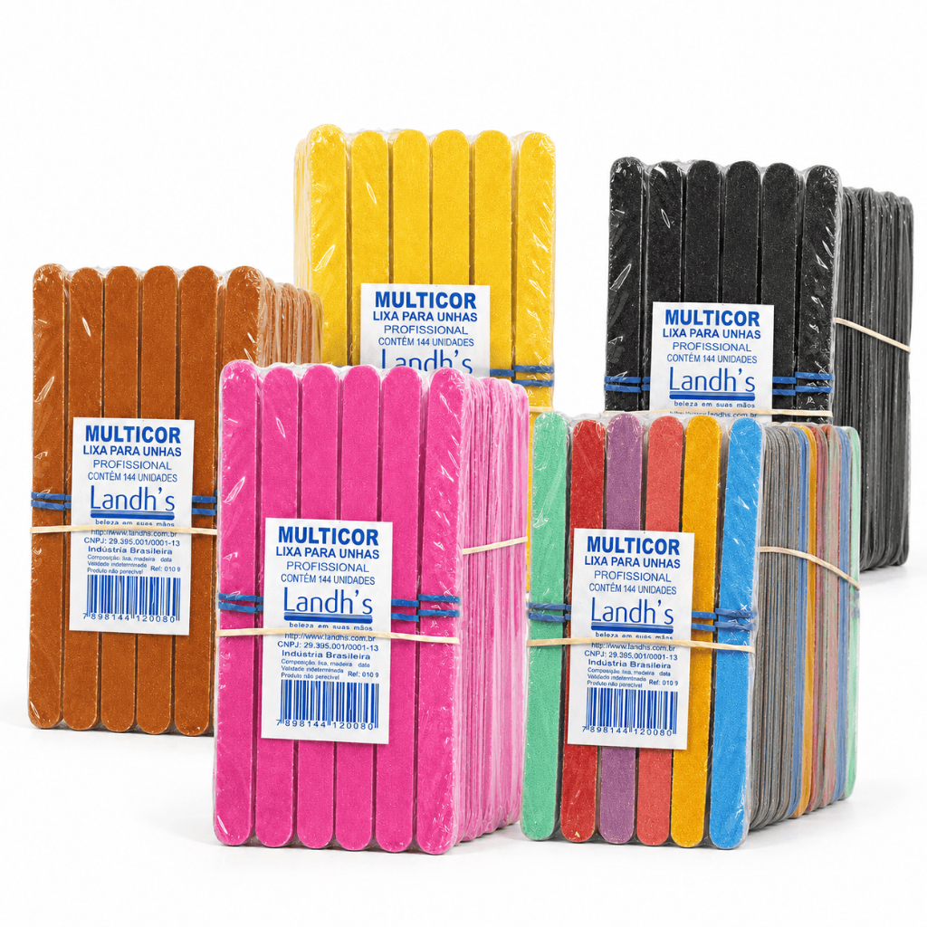 Kit 144 Lixas De Unha Profissional Madeira Várias Cores Landhs