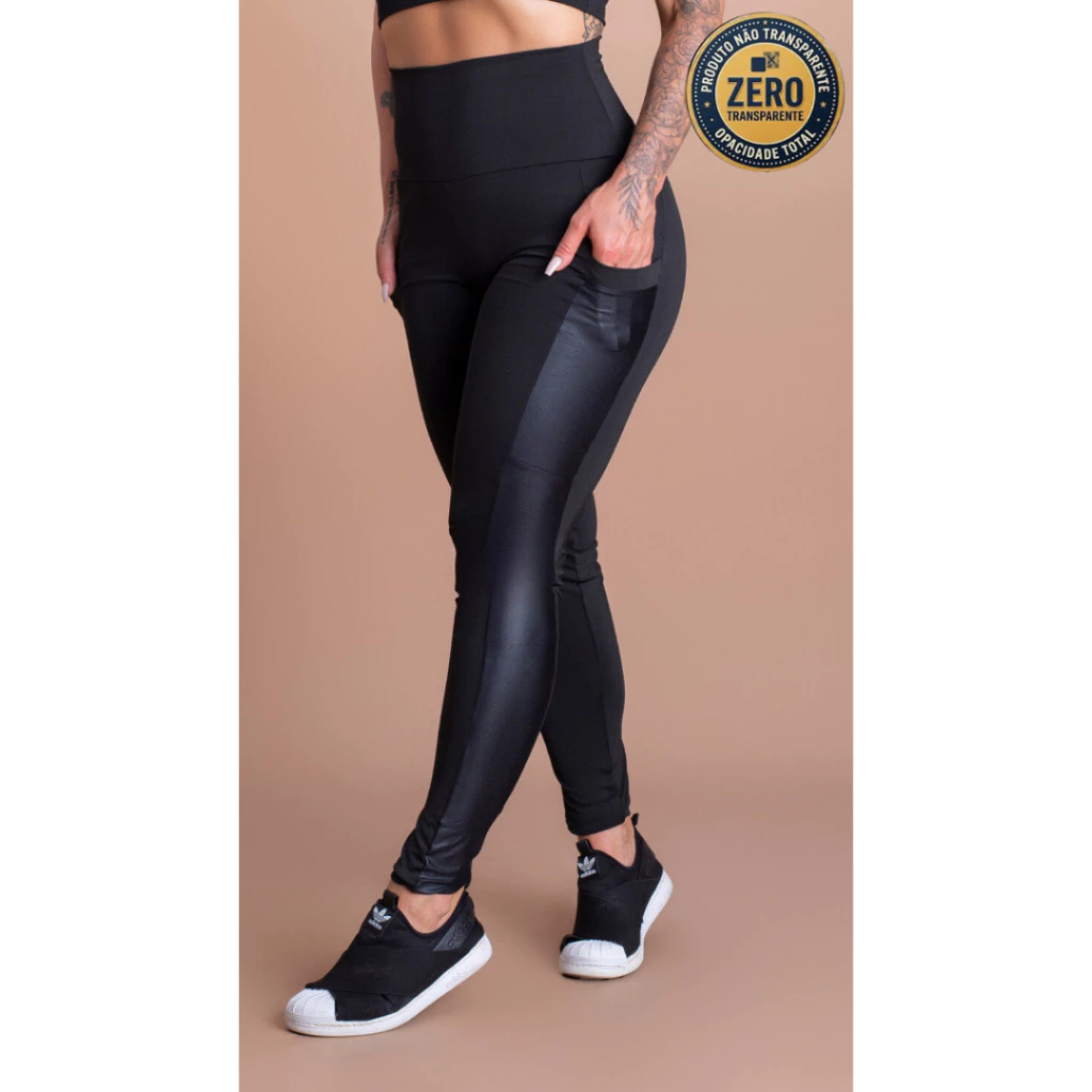 Calça Legging Feminina Fitness Cintura Alta Com Bolso Lateral Cirrê Academia ZERO TRANSPARÊNCIA — imagem 1