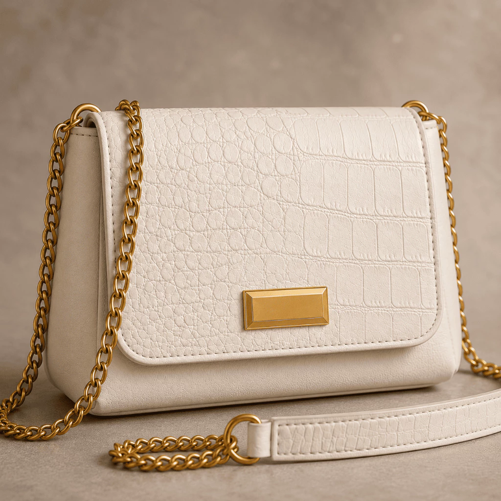 Bolsa Feminina Transversal Croco Preta Luxo Alça Corrente Dourada Elegante Casual Festa Premium Chic — imagem 1