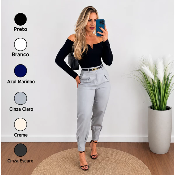 Calça Alfaiataria Feminina Cintura Alta Com Pença Casual e Social do P até G1